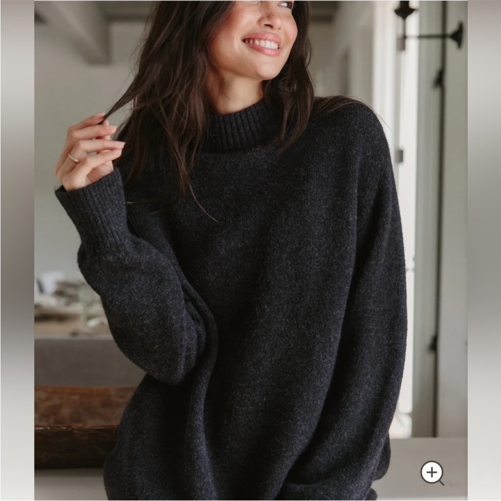 Jenni Kayne Sweater Oversized Cotton Ribbed Knit Alpaca Wool Charcoal XXS EUC‎